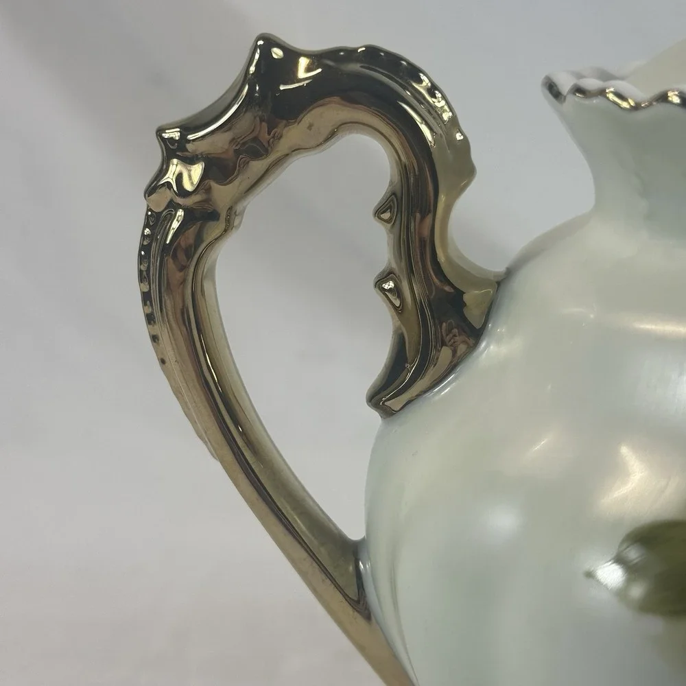 Vtg Lefton Heritage Rose Tea Set Teapot Sugar Creamer Bud Vase Gold Hand Painted